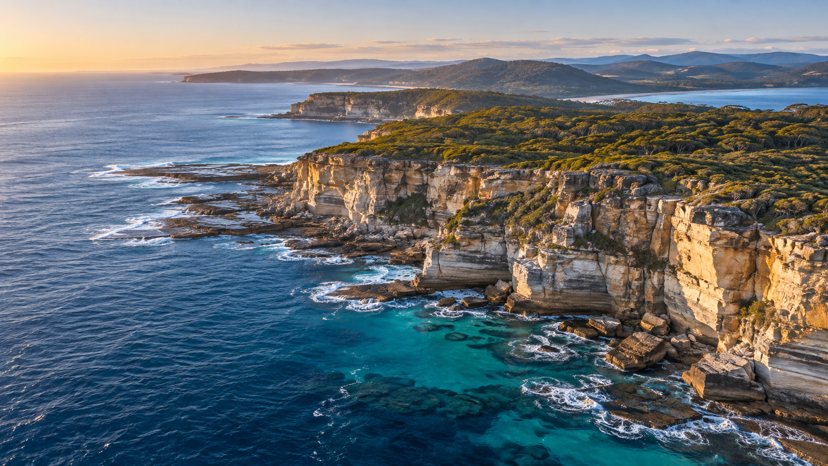 Illustrative Australian sandstone headland beside turquoise ocean